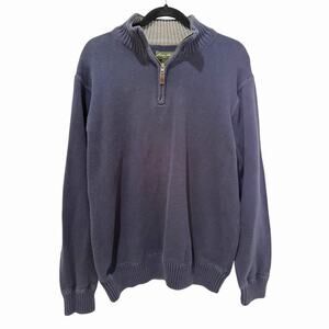 Eddie Bauer 100% Cotton Navy Blue Knit Pullover Quarter Zip Sweater Preppy-XL